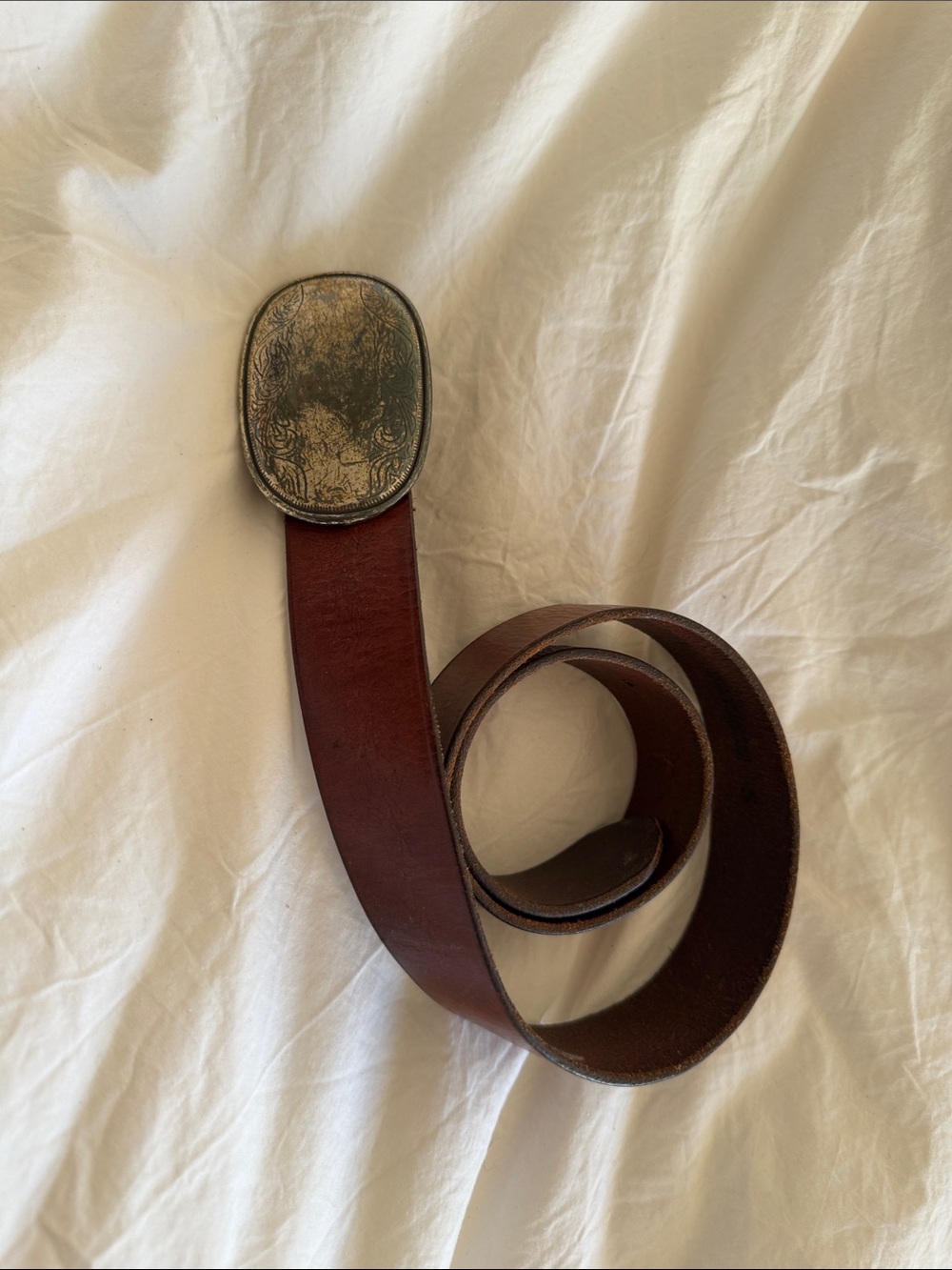 Abercrombie & Fitch Men's Dark Brown Leather Belt with Ornate Metal Buckle